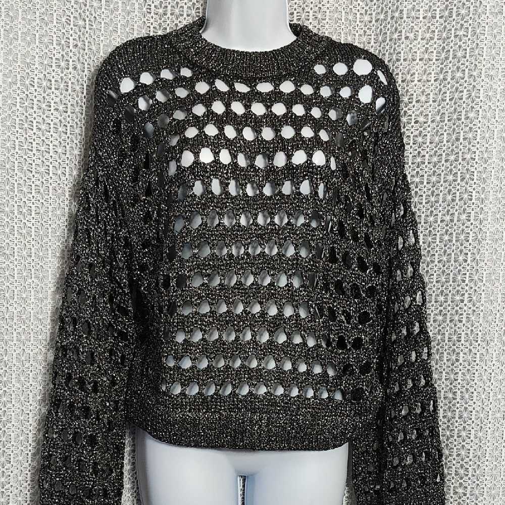 H&M Metallic Black Open-Knit Sweater